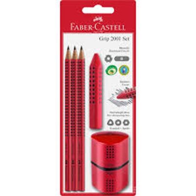 ΣΕΤ FABER-CASTELL GRIP (580022) ΚΟΚΚΙΝΟ 3 ΜΟΛΥΒΙΑ ΓΟΜA & ΞΥΣΤΡΑ