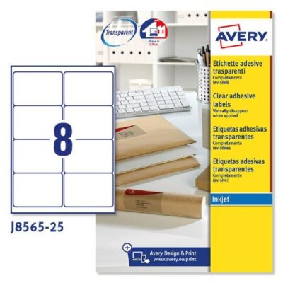 ΕΤΙΚΕΤΕΣ AVERY ΔΙΑΦΑΝΕΣ INKJET 99.1x67.7 8 ΦΥΛΛΟ ΠΑΚΕΤΟ 25 ΦΥΛΛΩΝ