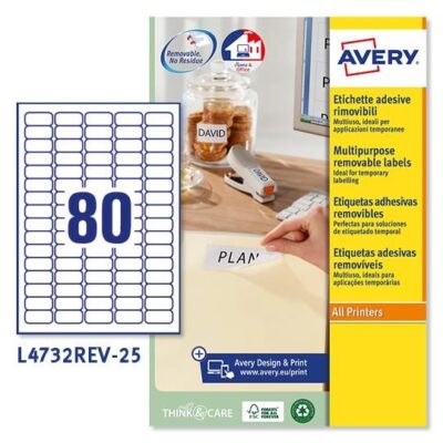 ΕΤΙΚΕΤΕΣ AVERY ΑΦΑΙΡΟΥΜΕΝΕΣ I+L 35,6 x 16,9MM 80 ΦΥΛΛΟ ΠΑΚΕΤΟ 25 ΦΥΛΛΩΝ + 5 ΔΩΡΟ