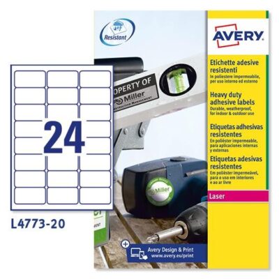 ΕΤΙΚΕΤΕΣ AVERY ΠΟΛΥΕΣΤΕΡΙΚΕΣ LASER 63,5X33,9 24 ΦΥΛΛΟ ΠΑΚΕΤΟ 20 ΦΥΛΛΩΝ