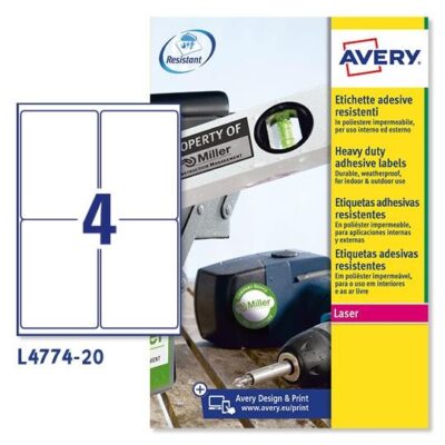 ΕΤΙΚΕΤΕΣ AVERY ΠΟΛΥΕΣΤΕΡΙΚΕΣ LASER 139X99.1  4 ΦΥΛΛΟ ΠΑΚΕΤΟ 20 ΦΥΛΛΩΝ
