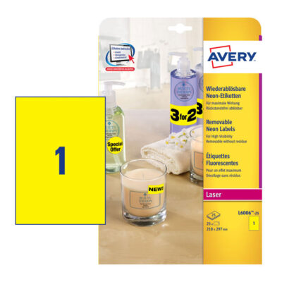 ΕΤΙΚΕΤΕΣ AVERY *ΝΕΟΝ ΚΙΤΡΙΝΕΣ LASER 210X297 1 ΦΥΛΛΟ ΠΑΚΕΤΟ 25 ΦΥΛΛΩΝ