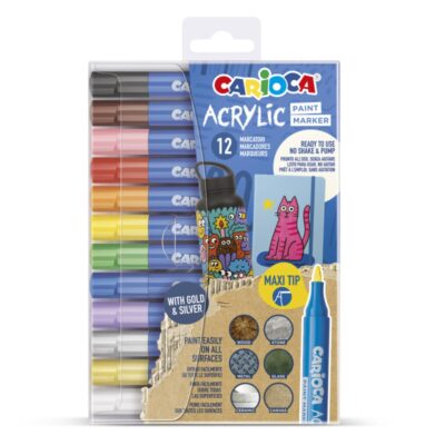 ΜΑΡΚΑΔΟΡΟΙ ΑΚΡΥΛΙΚΟΙ CARIOCA ΣΕΤ 12χρωμ. (maxi tip 1,3-3,4mm)